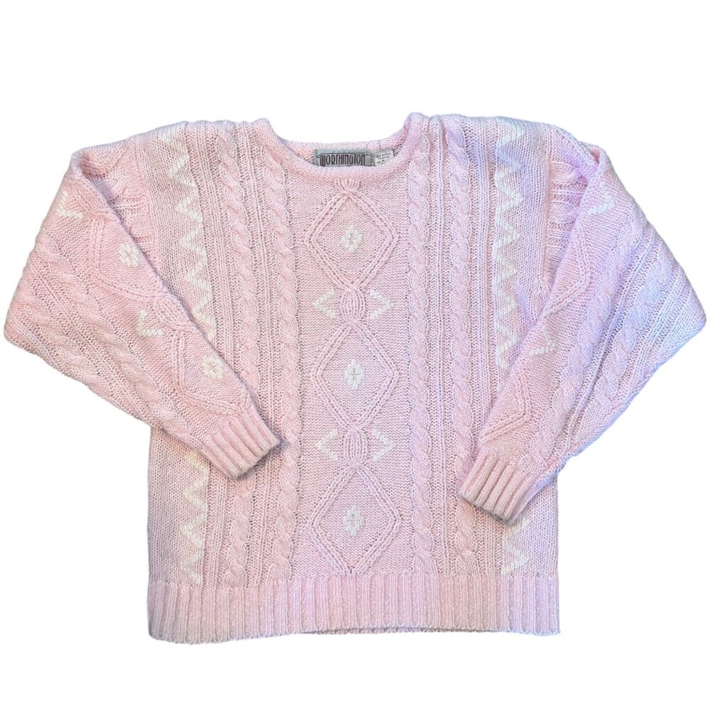 Vintage Worthington Chunky Cable Knit Grandmacore Pastel Goth Sweater M